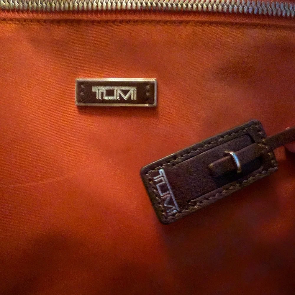 Tumi Orange Nylon Laptop Briefcase with Brown Leather Trim